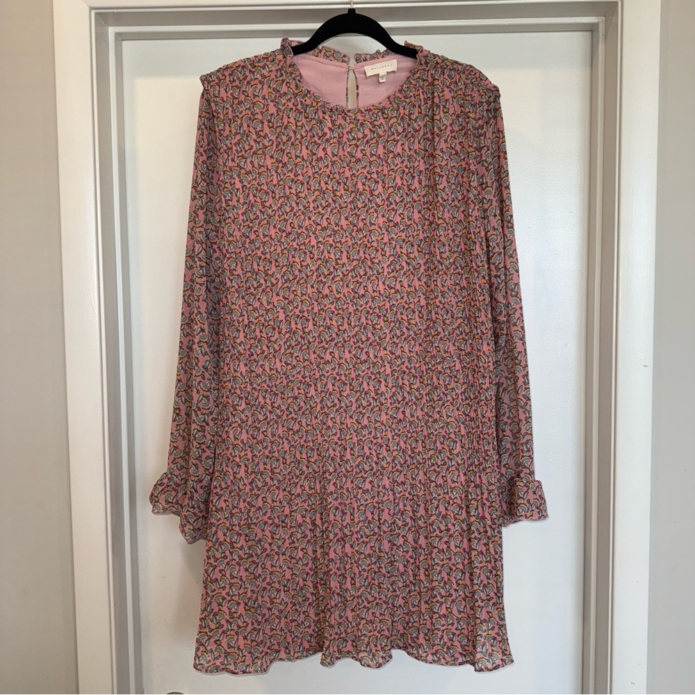 MELLODAY Pink Pleated Long-Sleeve Ruffle Swing Dress